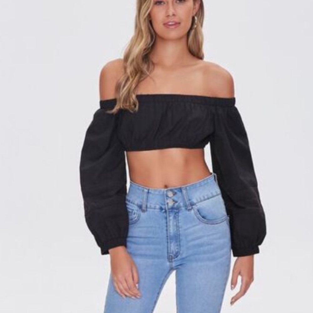 Forever 21 Off-the-Shoulder Lace-Trim Crop Top